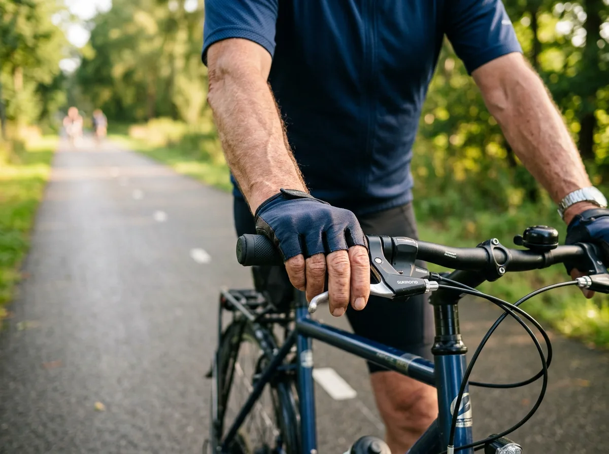 Anonieme oudere man op de fiets in Nederland, dagelijkse welzijnsroutine mannen actieve leefstijl